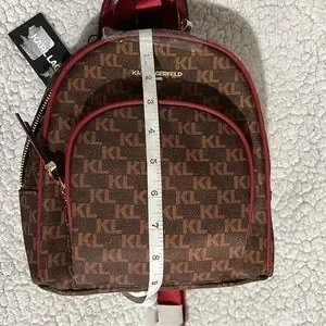 Karl Lagerfeld Backpack Womens Small Brown Cara Nylon Logo Karl Lagerfeld Paris Tan/Brown Drawstring Backpack with two  main image 4